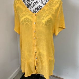 LulaRoe Shannah V neck button down top, bright gold, size L.